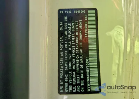 2014 Volkswagen Eos Lux z USA, uszkodzony, nr VIN WVWFW8AH6EV006925